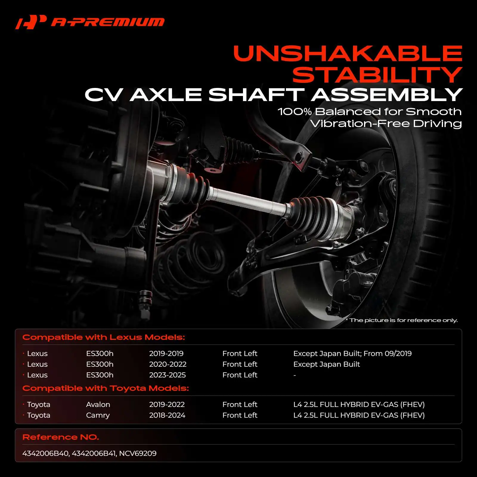 A-Premium Front Driver Side CV Axle Assembly for Toyota Camry 2018-2024 Avalon 2019-2022 Lexus ES300h 2019-2025