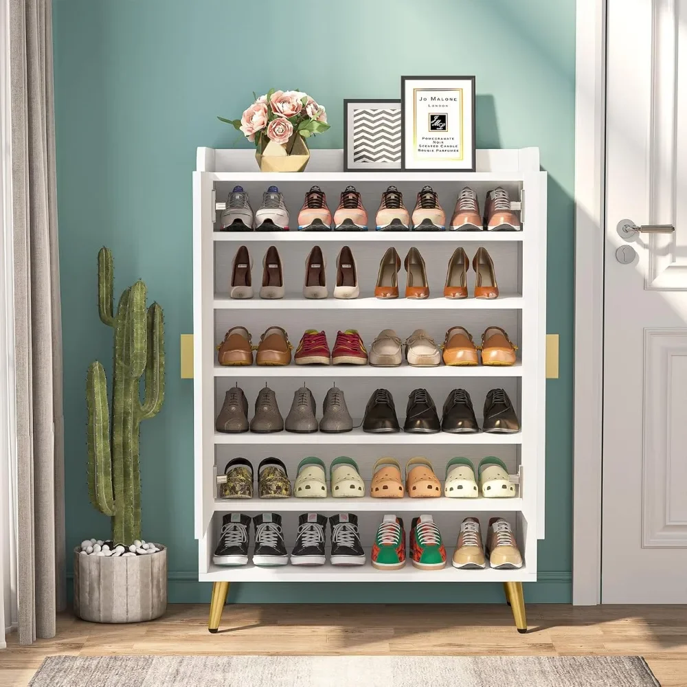

Cabinet w/ Doors,6-Tier Shoe Storage Cabinet w/Adjustable Shelves, Wooden Shoes Rack Shoe Storage Organizer for Entryway,Hallway
