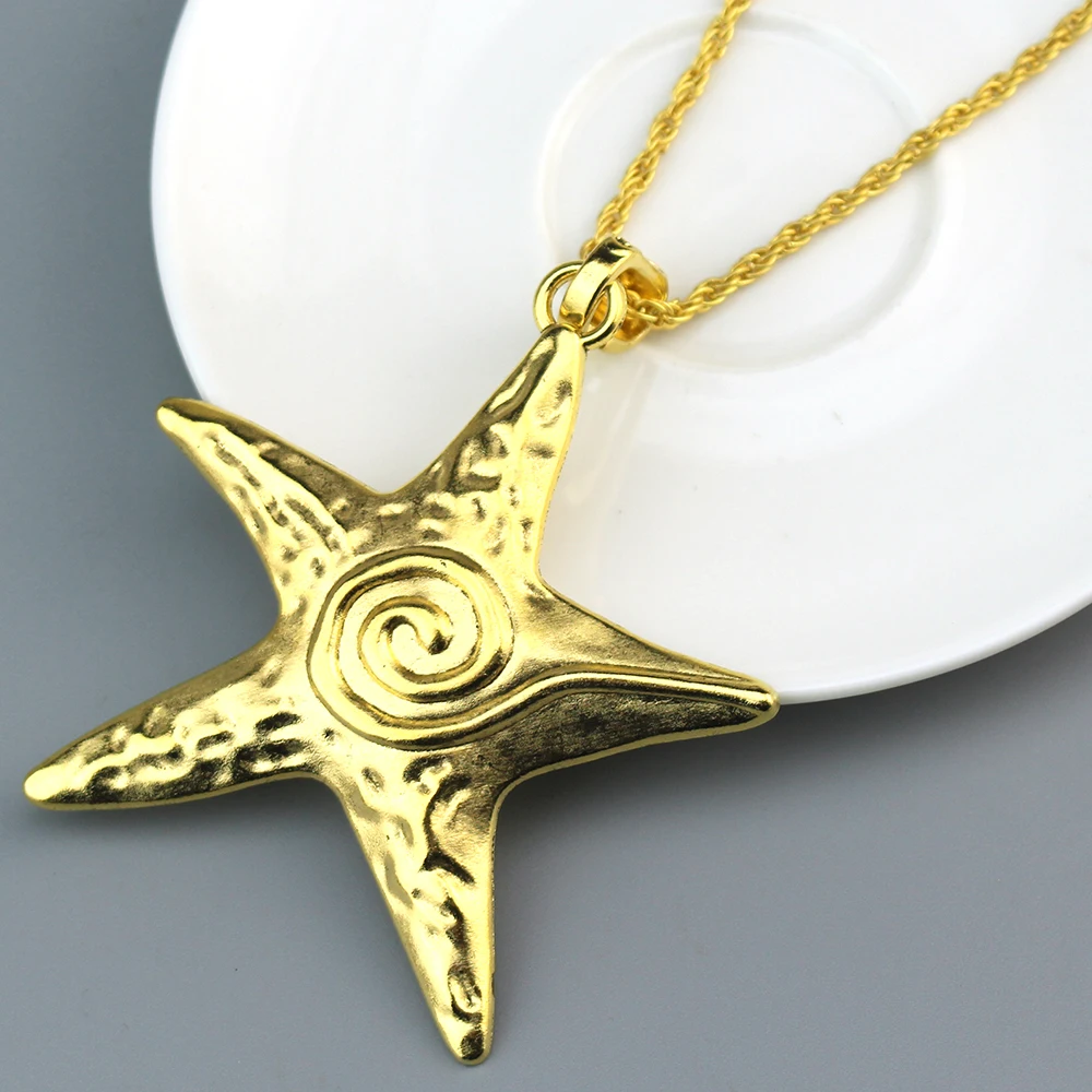 أزياء المرأة القوطية الهيب هوب فضي اللون الخماسي ستار سلسلة قلادة Y2K مجوهرات مبالغ فيها المعادن الكبيرة نجم البحر قلادة هدية