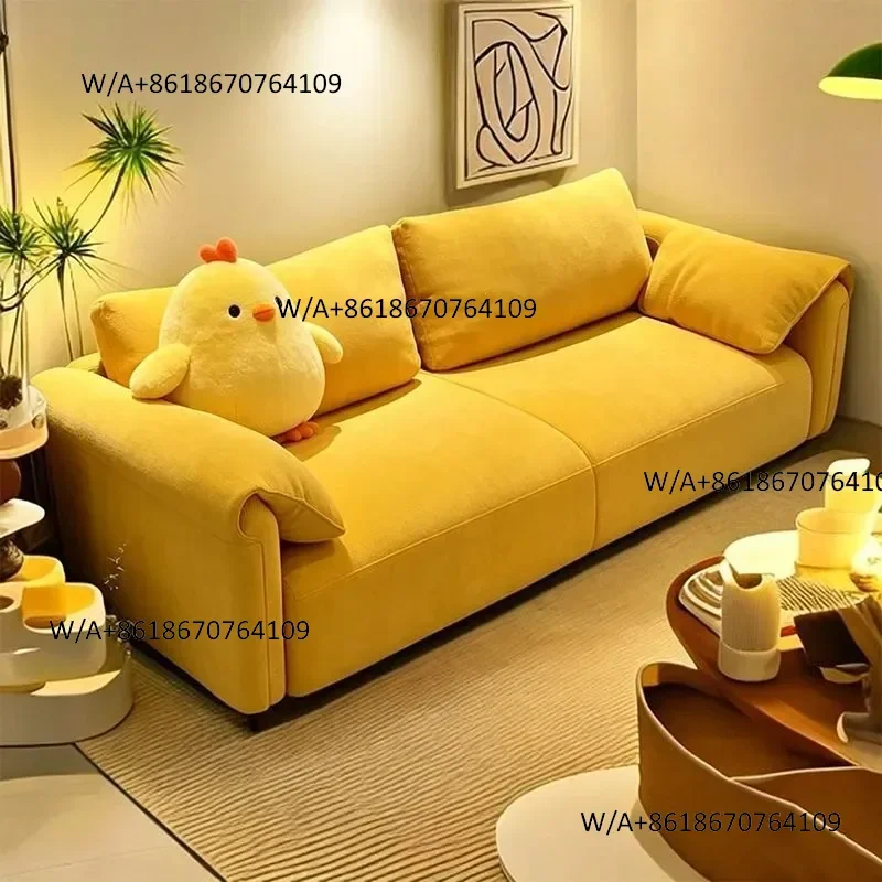 Small apartment fabric  ear  household living room Internet celebrity lazy  light straight row sofa bed