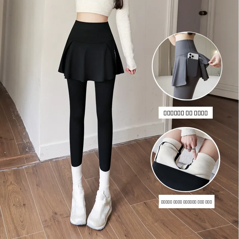 

Женские тонкие брюки для йоги с высокой талией, имитирующие двухслойные, для весны и осени, с карманами, для фитнеса и спортзала