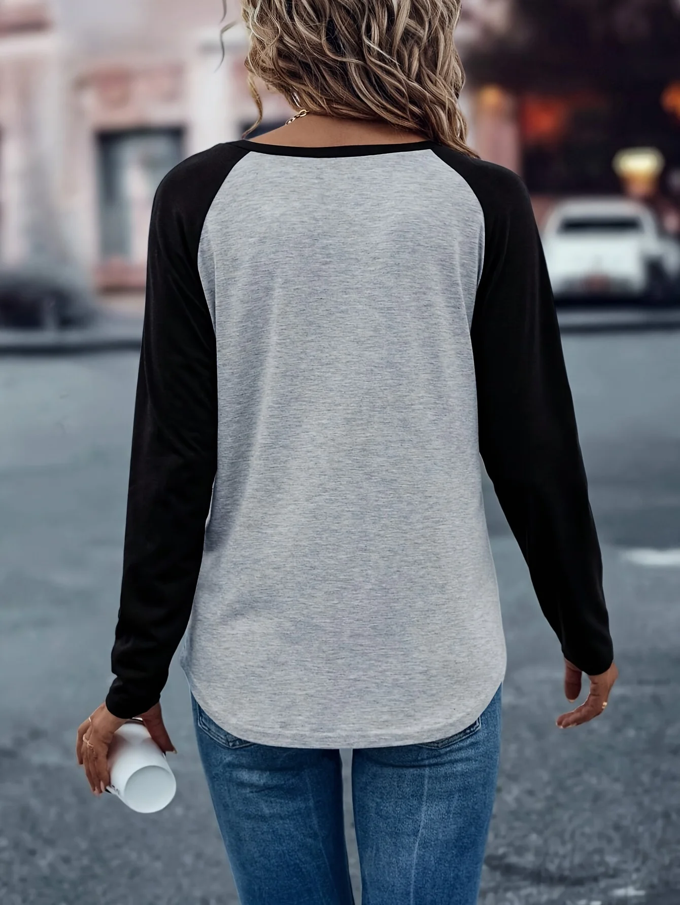 Odzież damska Topy O-Neck Długi rękaw Gruba koszulka biurowa Lady Commuter Jesień Zima Casual Printed All-match T-shirt — zdjęcie 4