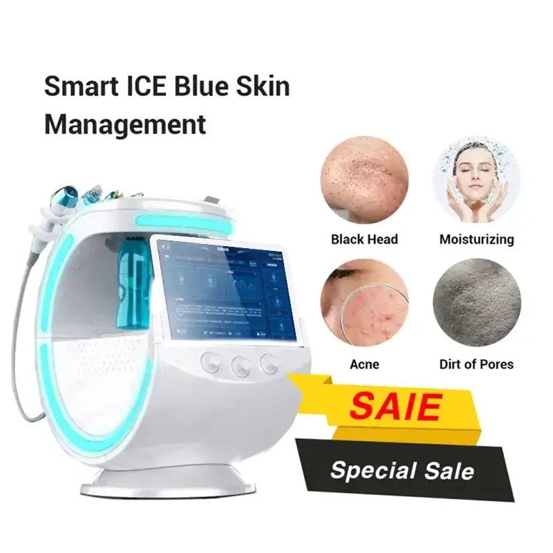 Máquina de análisis Facial inteligente Ice Blue 7 en 1, rejuvenecimiento ultrasónico, microdermoabrasión, agua