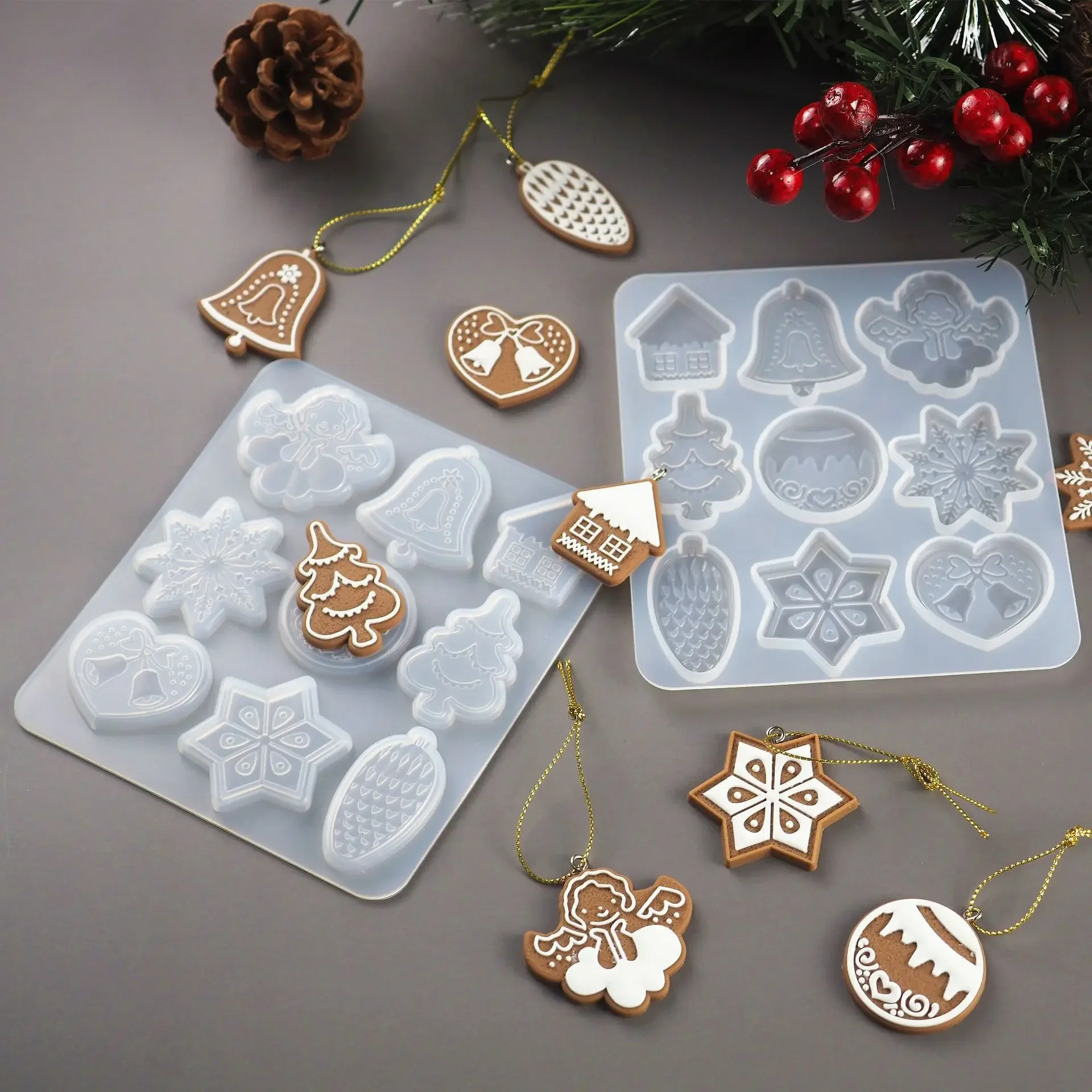 DIY Crystal Epoxy Resin Mold Christmas Tree Snowflake Elk Pendant Resin Mold Keychain Listing Jewelry Silicone Mold For Resin