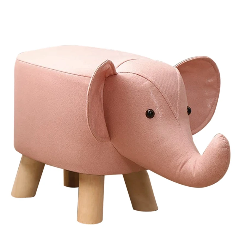 

Small Footstool For Children, Elephant Animal Shape, Footstool With 4 Wooden Legs, Fabric Ottoman Upholstered Footrest