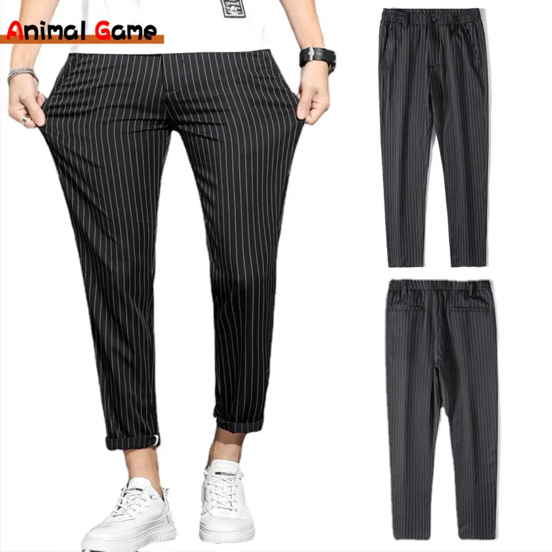 

New Men's Jogging Sweatpants Elastic Shrink Leg Casual Outdoor Training Fitness Sport Pants Running Trousers Striped Pants