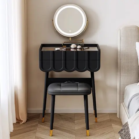 Nordic Women Dressing Table Chair Black Modern Drawers Dressing Table Light Mirror Tocadores De Maquillaje Home Furniture