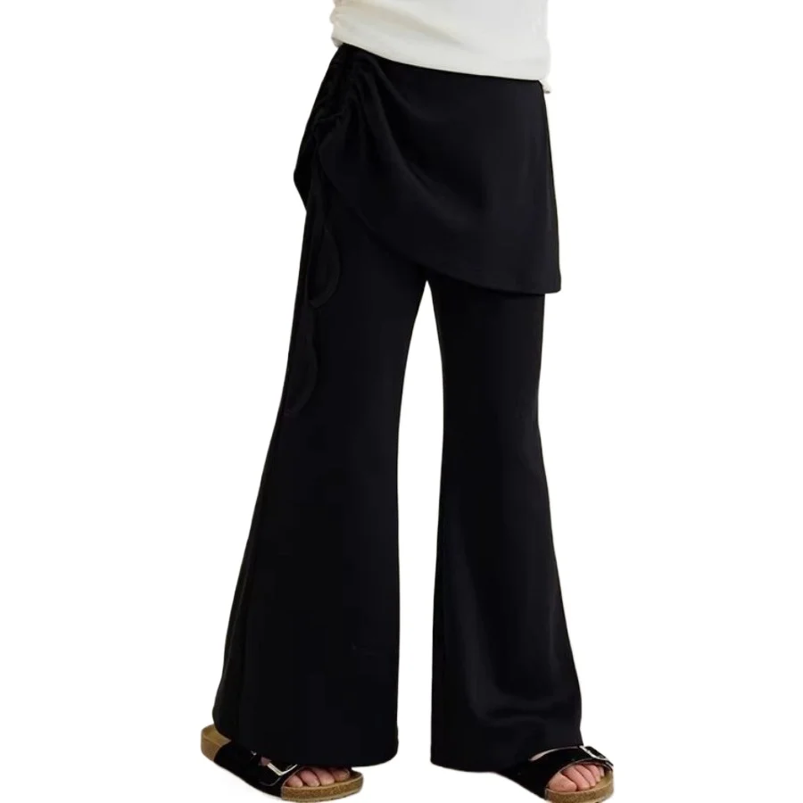 

Girls Skirt Overlay Ruched Drawstring Flared Bell Bottom Pants Elastic Waist Casual School Street Spring Trendy Kids Trousers