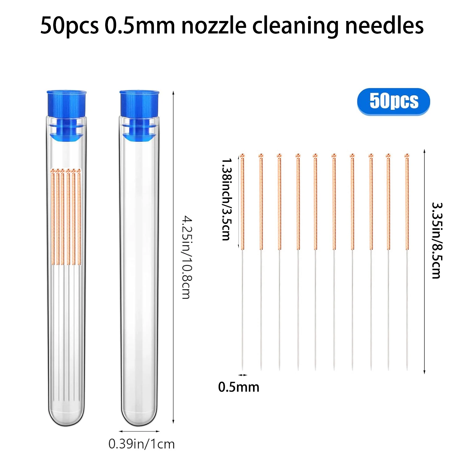 50 parça 3D yazıcı memesi temizleme iğneleri, 0.5mm 0.4mm paslanmaz çelik iğneler temizleyici 3D yazıcı aksesuarı