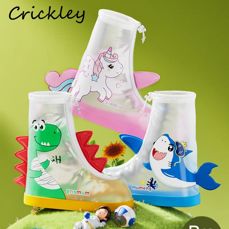 

Cartoon Boys Girls Rain Shoes Unicorn Shark Dinosaur PVC Children Shoes Cover Waterproof Zip Anti Slip Kids Rain Boots