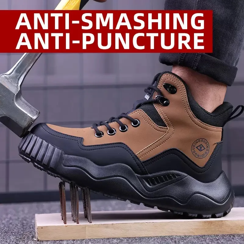 New men\'s lightweight breathable steel head anti-smash anti-puncture safety shoes fashion wear-resistant work shoes