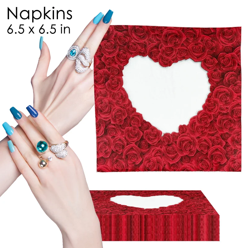 Valentine's Day Rose Heart Shaped Printed Napkins Proposal Engagement Party Tissue Paper Disposable Party Supplies