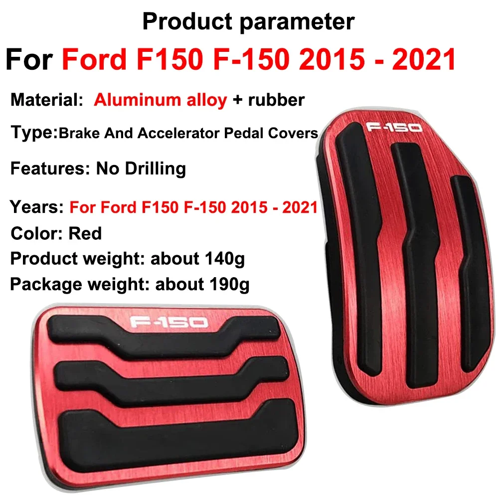 Aluminum Alloy Pedals Cover for Ford F150 F-150 2015-2021 Anti-Slip Auto No Drilling Aluminum Brake and Accelerator Pedal Covers