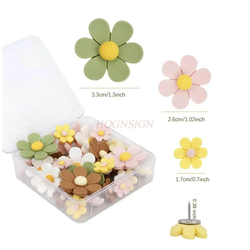 

30PCS Flower colored pushpin creative cute cork photo message board felt press nail