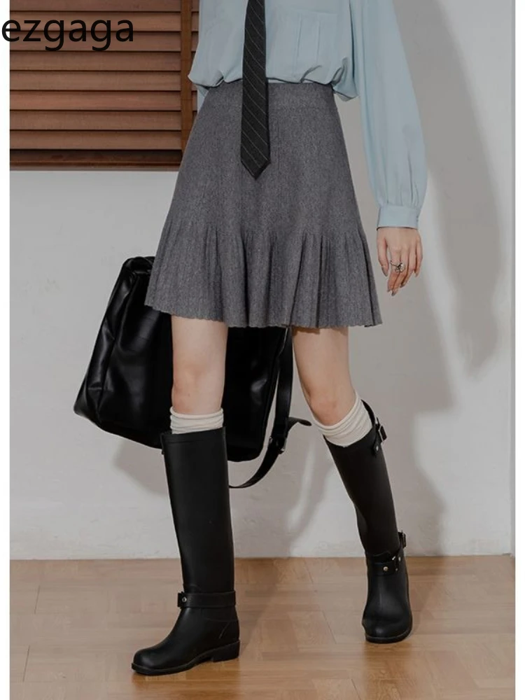 

Ezgaga трикотажные юбки женские с высокой талией в консервативном стиле с высокой талией однотонные тонкие винтажные милые элегантные мини-юбки женские повседневные