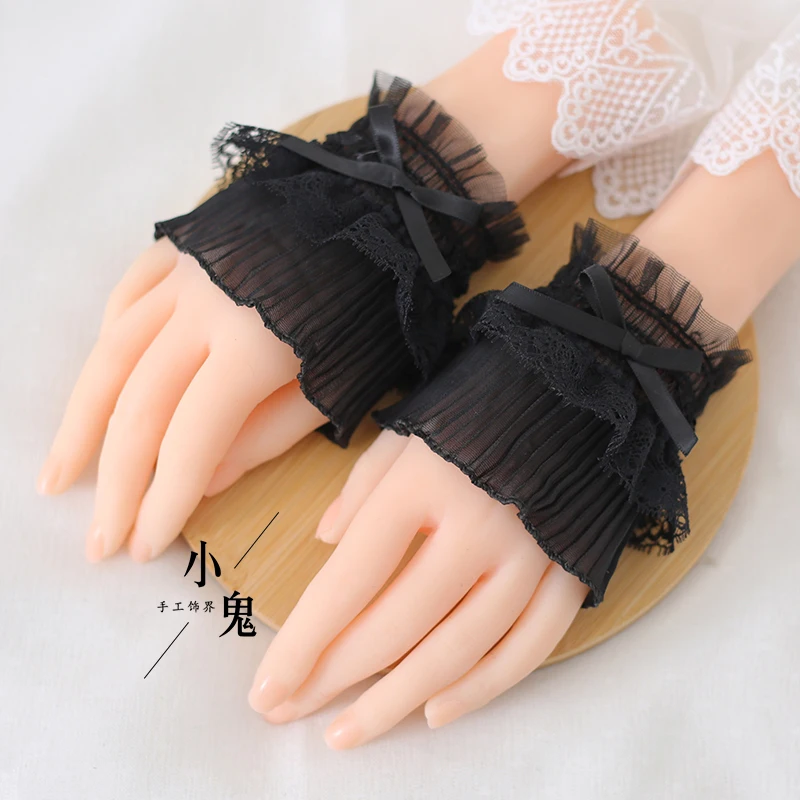 Menina lolita malha mão manga arco flor luvas de renda doce arco luvas para mulheres mangas de renda cosplay jóias