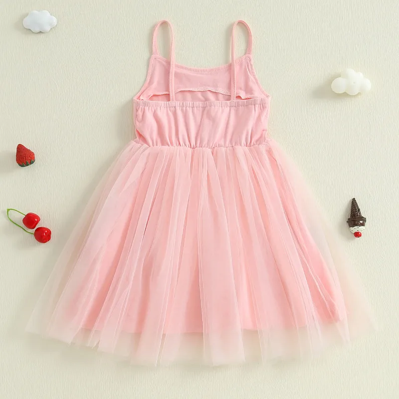 1 to 6 Years Kids Girl Tulle Dress Summer Clothes Sleeveless Scoop Neck Ice Cream Embroidery Toddler A-Line Dress