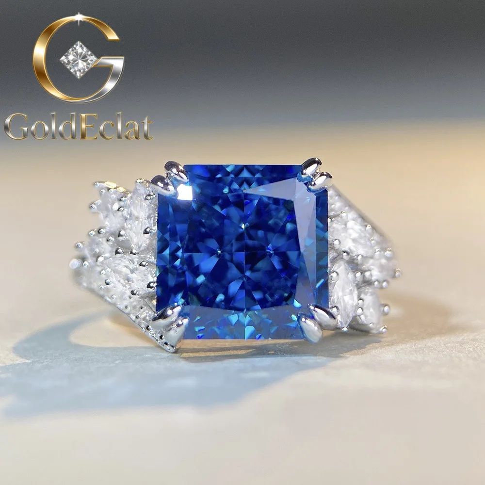 

Кольцо GoldEclat Luxury из белого золота и платины PT950 для женщин, с глубоким синим камнем и бриллиантами, в стиле «Морской сокровищ».