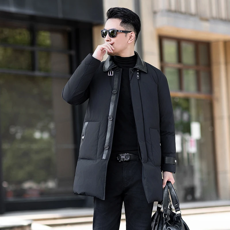 

Busin Casual Thiened down Jaet Men's Mid-Length Faionable Casual Warm Zipper Closure Polyester Fiber ell Coat