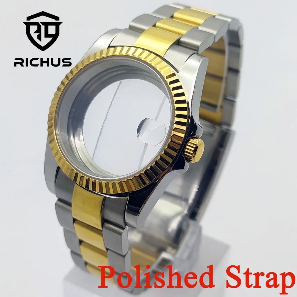

Корпус для часов RICHUS 36/39 мм, серебристо-золотой, с сапфировым стеклом, полированный ремешок, подходит для механизмов NH34, NH35, NH36, ETA2824, PT5000, аксессуары для часов.