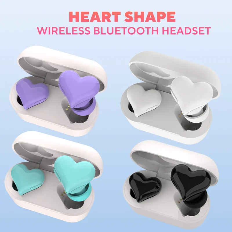 Heart Shaped Wireless Earbuds 20 Hours Playtime Cute Wireless Earbuds with Charging Case for Girls Women for Outdoor Gym Sports