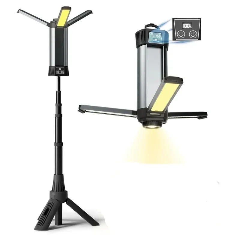 Dimmable Rechargeable LED Work Light, Cordless Camping Lamp with Detachable Tripod Stand, Portable AdjustableOutdoorLightingTool