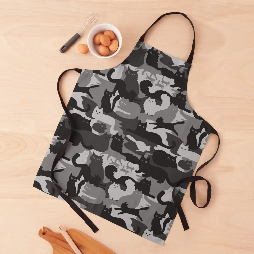 Camouflage Pattern with Cats | Grey and Black Cats Camo Apron kitchen clothes Kitchens Woman Apron