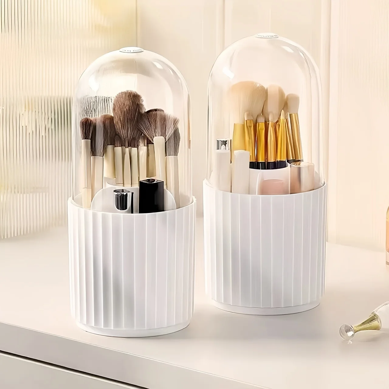 Makeup brush storage cylinder rotating dustproof desktop lipstick powder brush bucket dressing table storage rack cosmetics stor