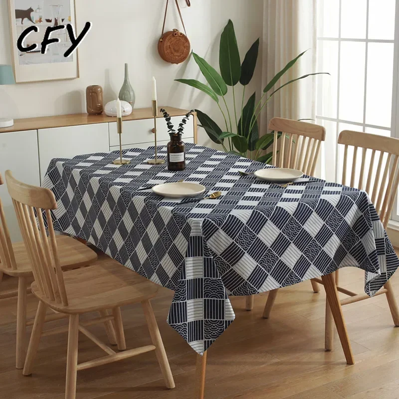 

Cotton Linen Japanese Hefeng Retro Wave Pattern Printing Rectangular and Round Tablecloth Pendant Tea Table Pad Meal Cloth