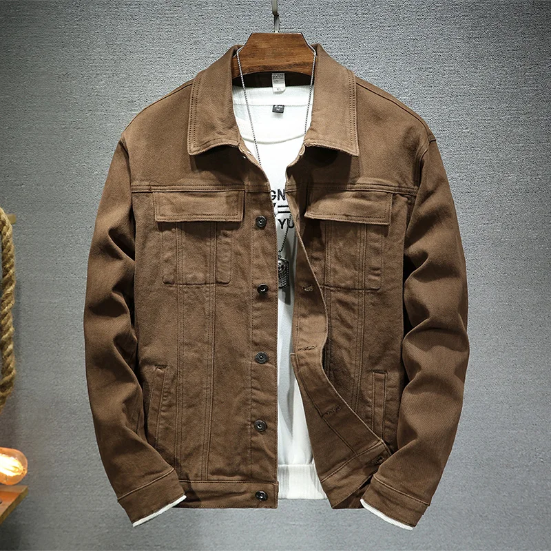 Men's Brown Denim Jacket 2023 Spring and Autumn New Fashion High Quality Stretch Slim Fit Jacket Denim Men Brand Clothing