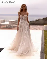 Newest Wedding Dress A-Line Sparkle Sweetheart Neckline Chapel Train With 3D Flowers Customized Bride Gown Vestidos De Novias