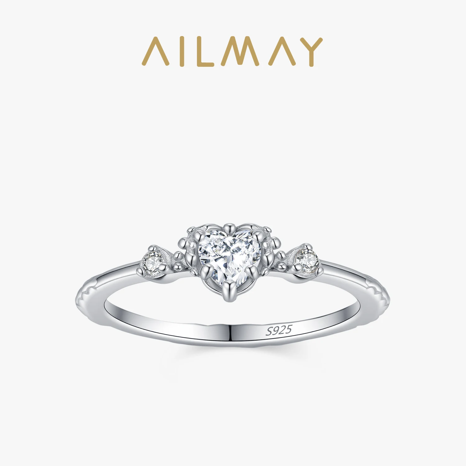 

Ailmay 925 Sterling Silver Love Heart Clear Zircon Ring for Women Wedding Band Valentine's Day Gift Jewelry