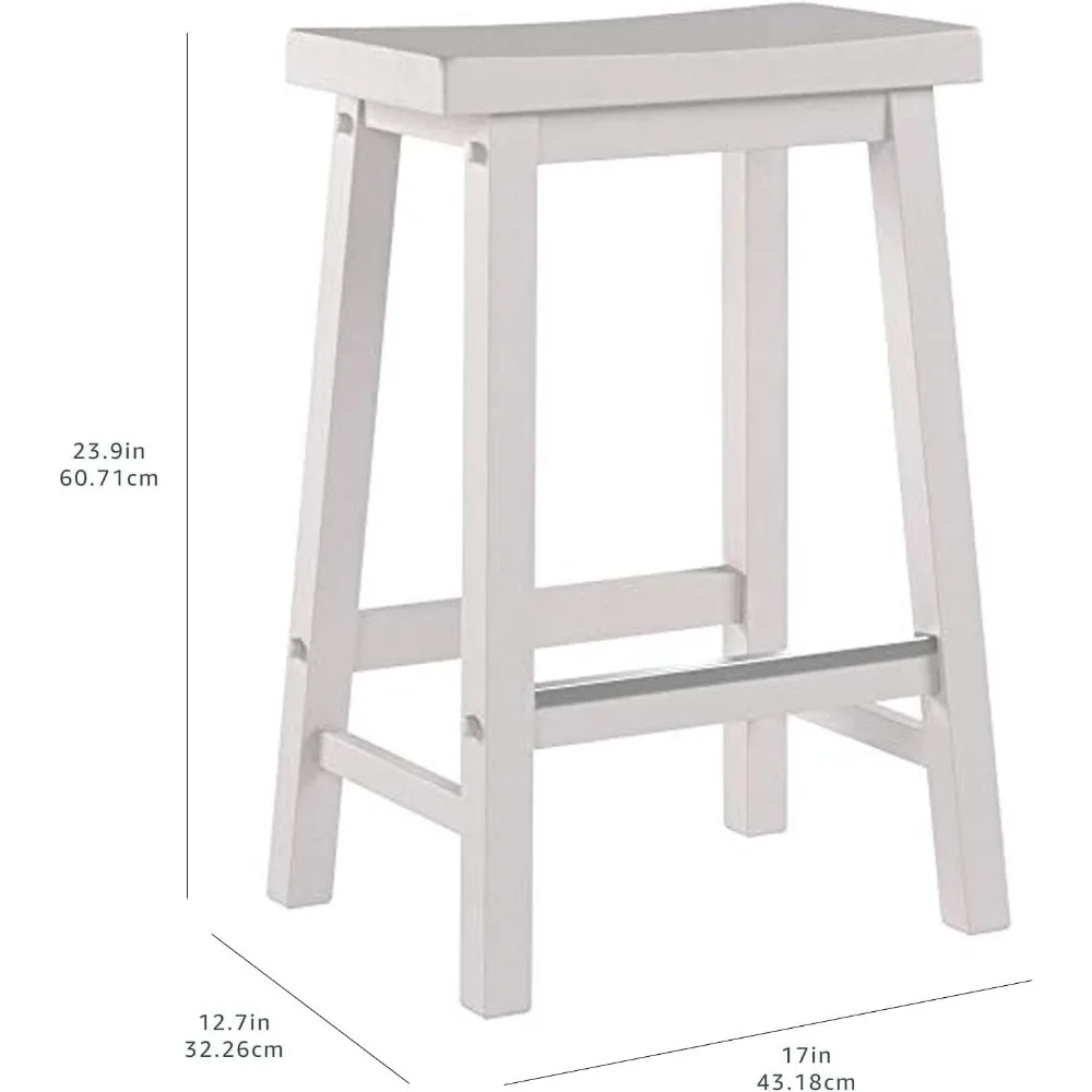 Solid Wood Saddle-Seat Kitchen Counter-Height Stool, 24-Inch Height, White - Set of 2