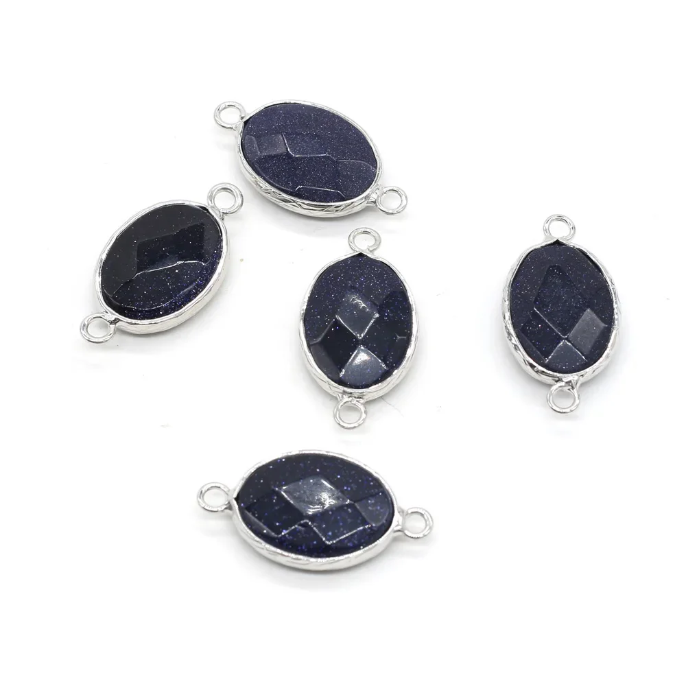 2pcs/lot Natural Blue Sand Stones Pendant Connectors Charms Oval Pendant Connectors for Women Jewelry Necklace Making 14x27mm