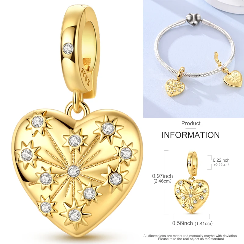 925 Sterling Silber Sonne Sternenhimmel Charms Serie Gold Sonne Sterne Mond Anhänger Passend für Armband DIY Schmuck Original Mode für Frauen – Detail 14