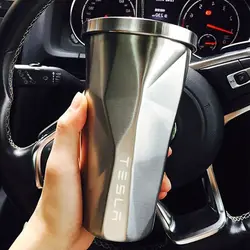 For Tesla Car Water Cup 304 Stainless Steel Coffee Cup Insulated Straw Cup Large Capacity silver reflective accessories