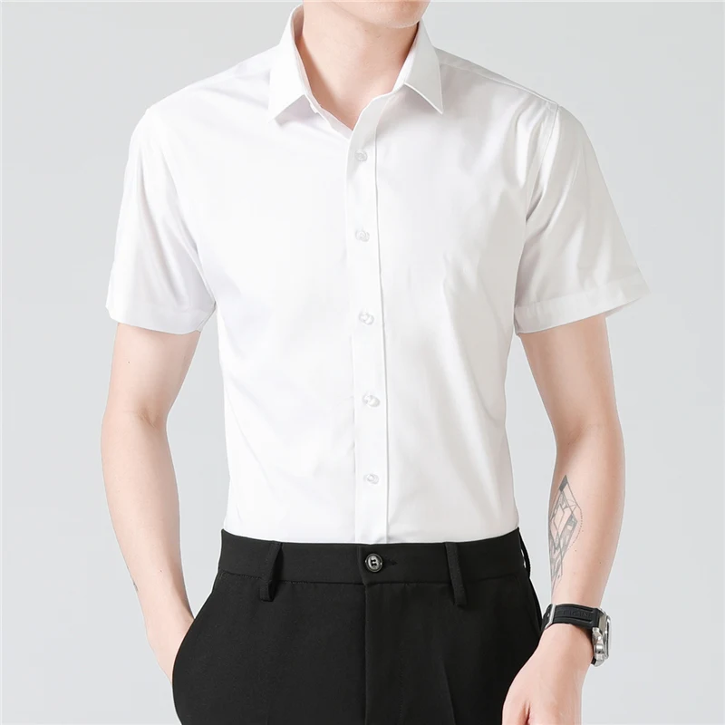 

Fashion Dress Shirt Solid Quality Short Sleeve Slim Fit Formal Business Men Shirts