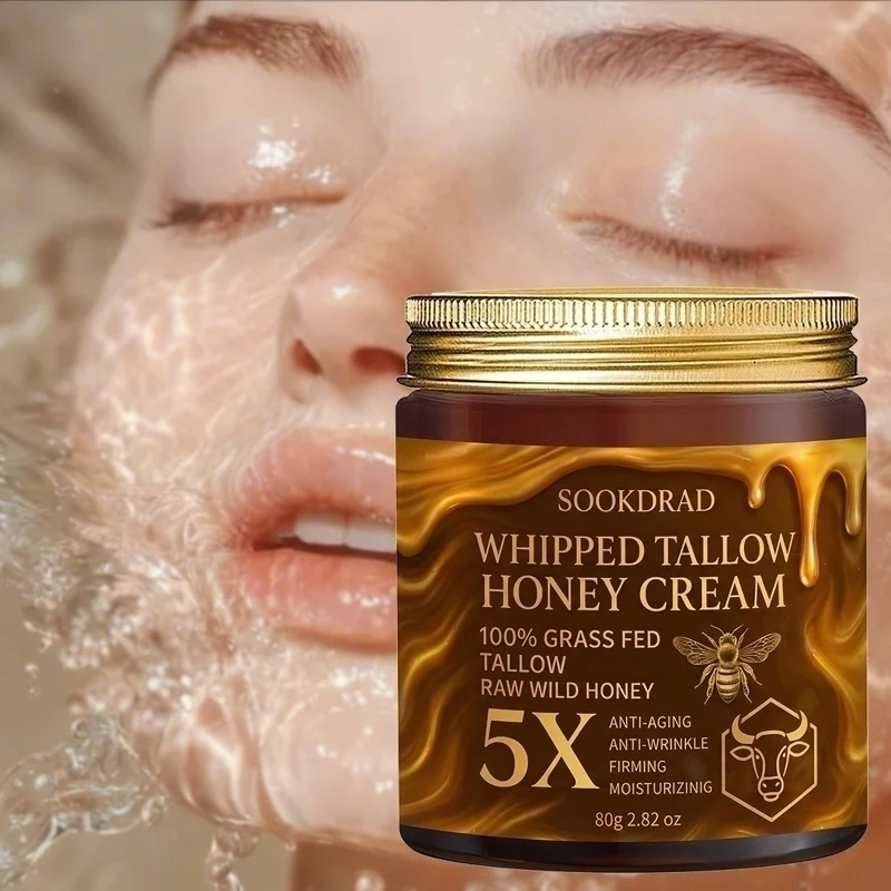 Whipped Tallow Honey Cream, 100% Grass-Fed Tallow, Raw Honey, Moisturizing, Face/Neck/Body, All Skin, 80g, Daily Commute