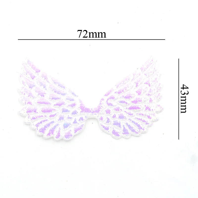 20Pcs 72*43mm Glitter AB White Angel Wing Appliques Double Sided Iridescent Cupid Wing Fairy Wing Patches for Clothes Decor