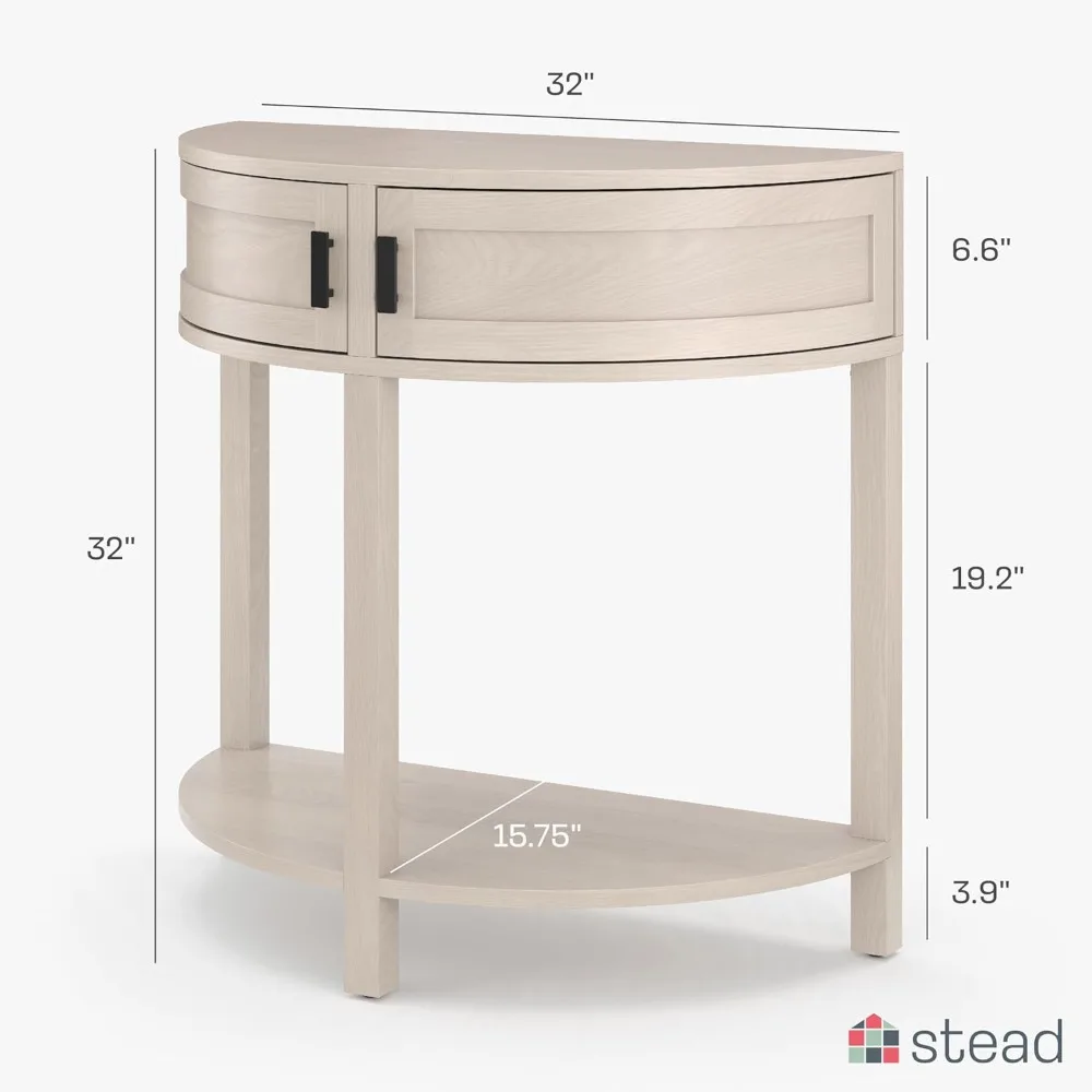 Farmhouse Half Moon Console - Small Entrance Table with Storage Space in Narrow Space - Door and Black Knob