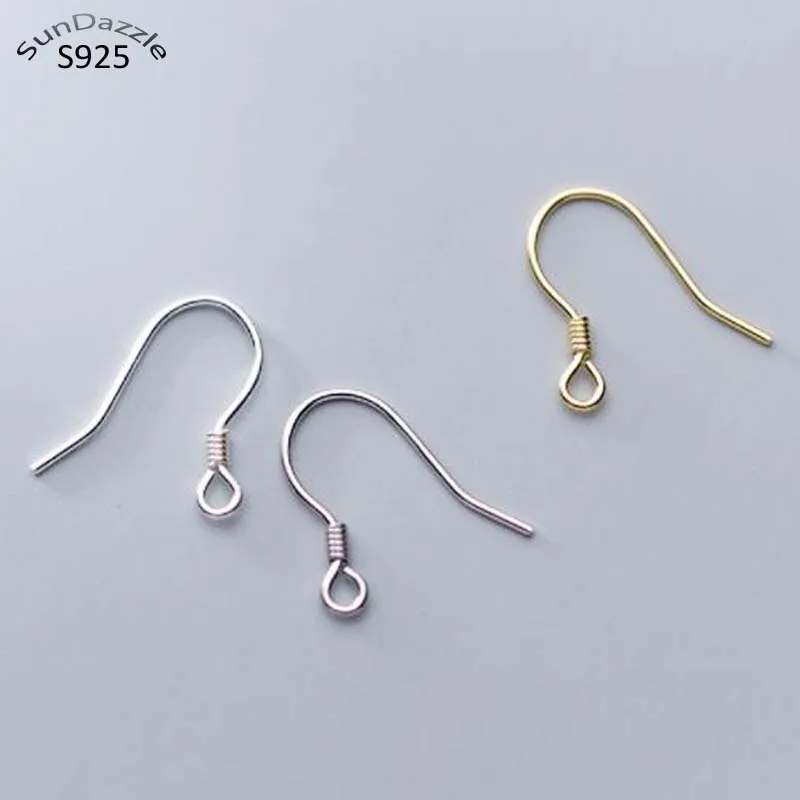 10pcs Real Solid 925 sterling Silver Ear Hooks Wire 18k Gold Spring Earring Clasps For Making Earrings Jewelry Findings