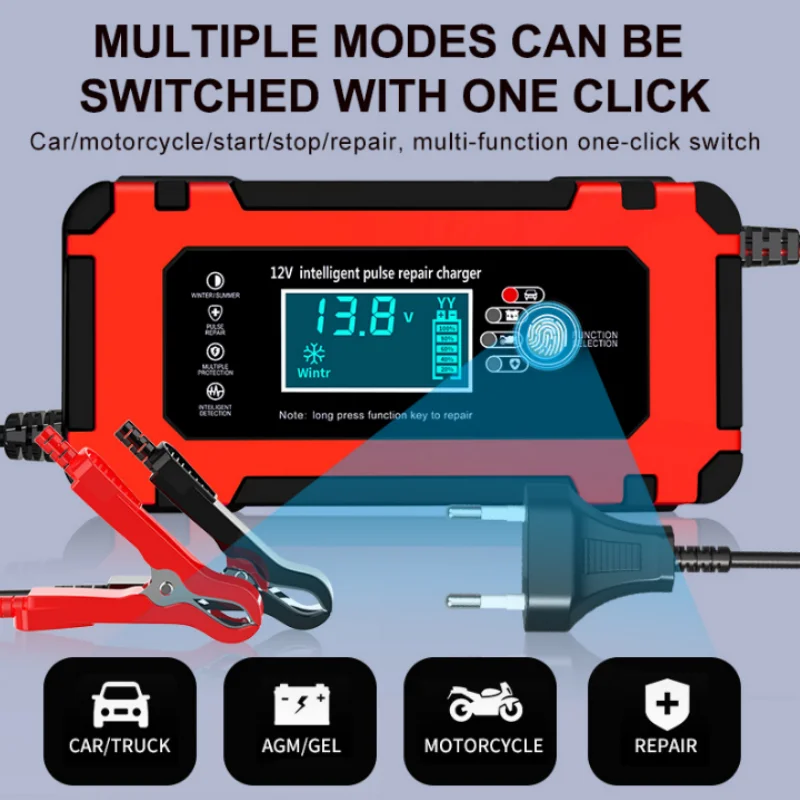 Car Battery Charger 10A 12V Automotive Battery Charger 24V 5A Car Accesorries Digital Display Detection Pulse Repair Car Charger