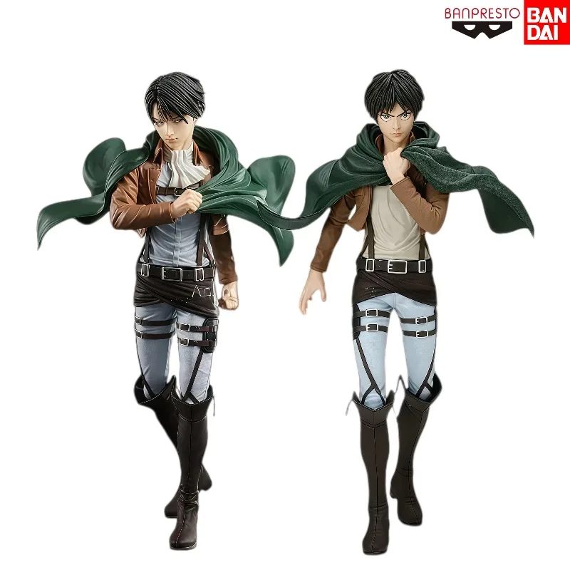 100-オリジナルバンダイバンプレスト進撃の巨人リヴァイ・アッカーマンエレン・イェーガーアニメグッズフィギュアデスク家の装飾ギフト在庫あり