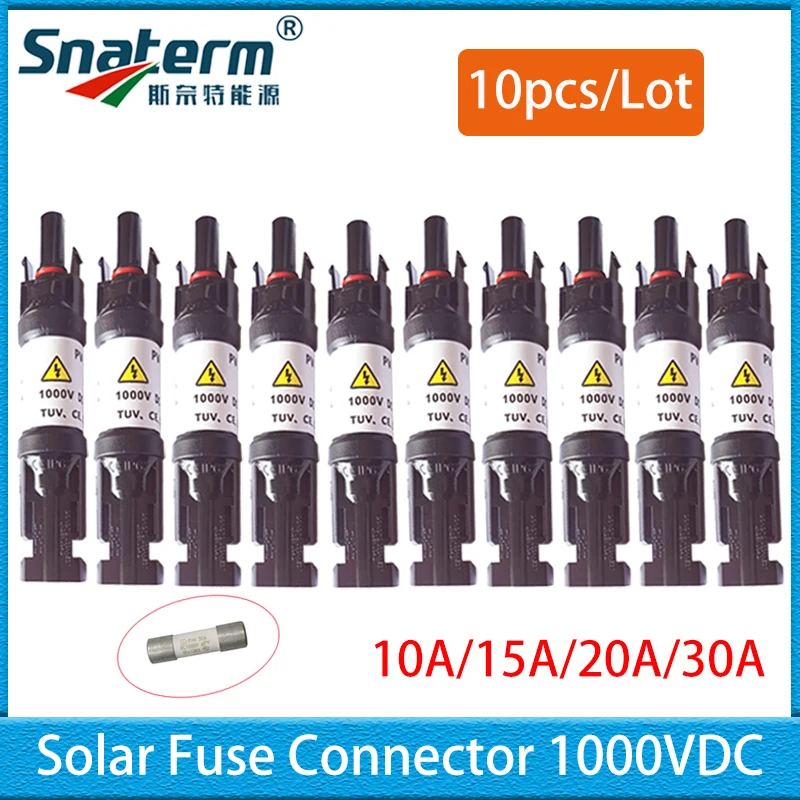 Newly Solar PV Fuse Connector Male Female Waterproof Panel Cable Blocking fuse Holder 1000VDC 10A/15A/20A/30A protection