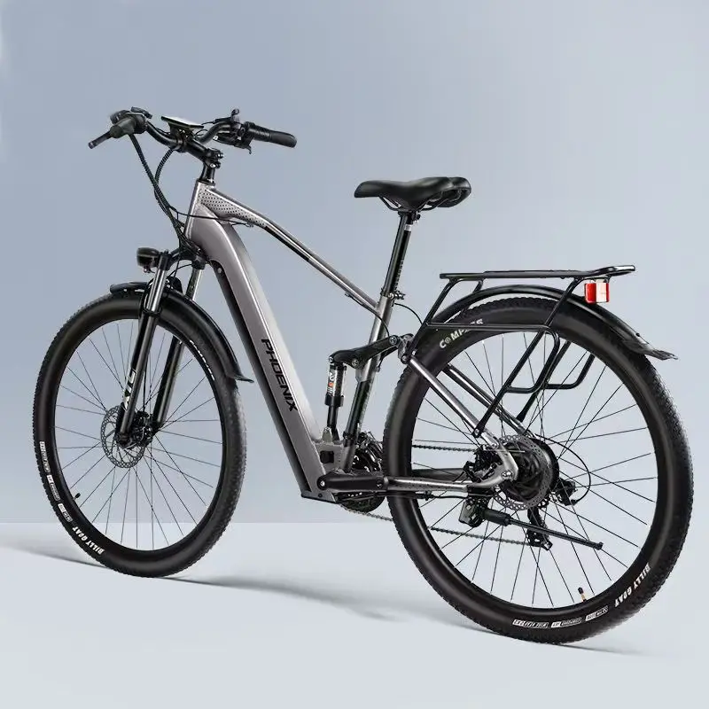 

Lithium battery powered electric bicycle with rear hub motor, aluminum alloy four-rod suspension, smooth riding