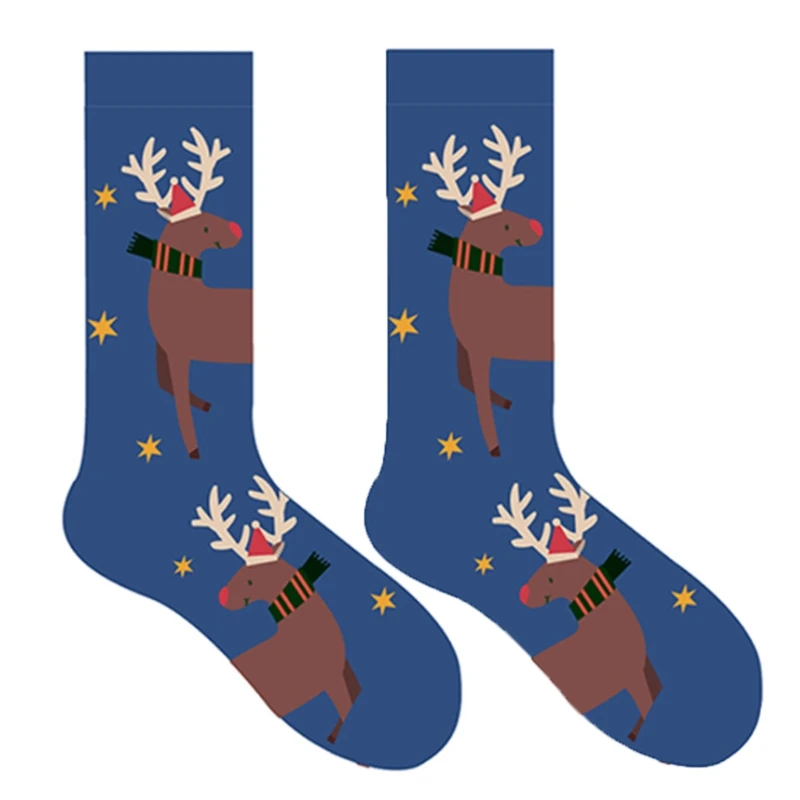 E15E for Creative Adults Christmas Novelty Funny Socks Multicolor Cartoon Santa Snowman Gingerbread Printed Holiday