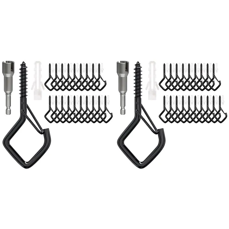 40X Screw Hooks With Safety Buckle, Heavy Duty Ceiling Hooks For Hanging Outdoor String Lights, Plants, Wind Chimes