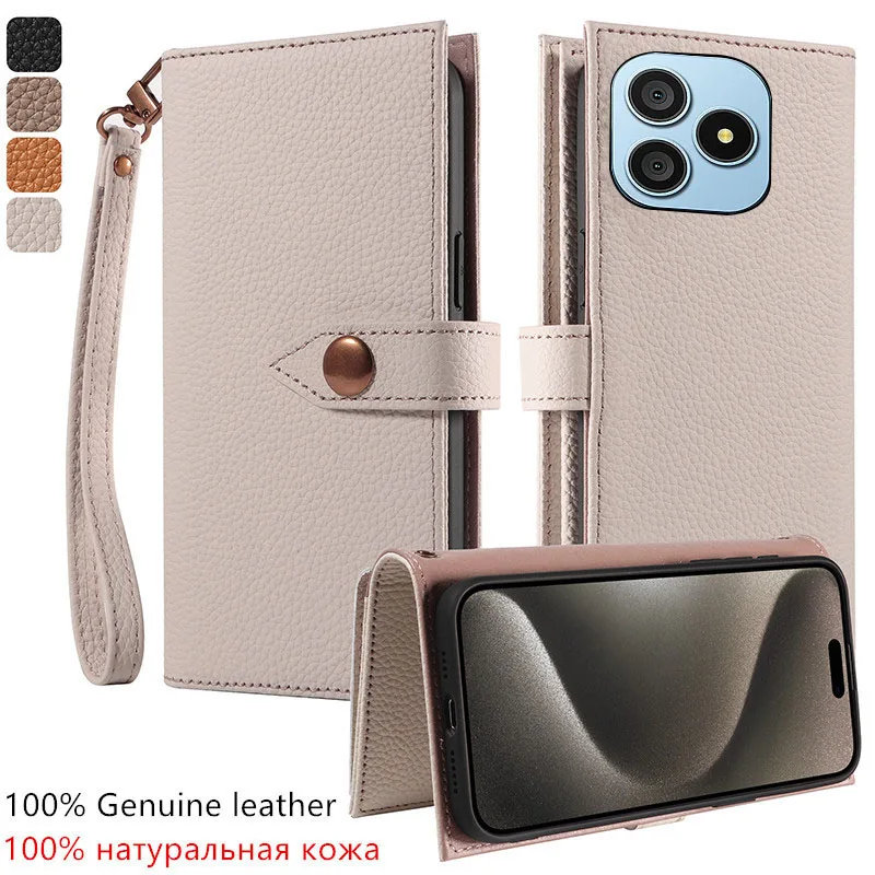 

Premium 100% Genuine leather card slot wallet Cover For Blackview Wave 9C 6.56 inch Magnetic button Fall prevention phone Case