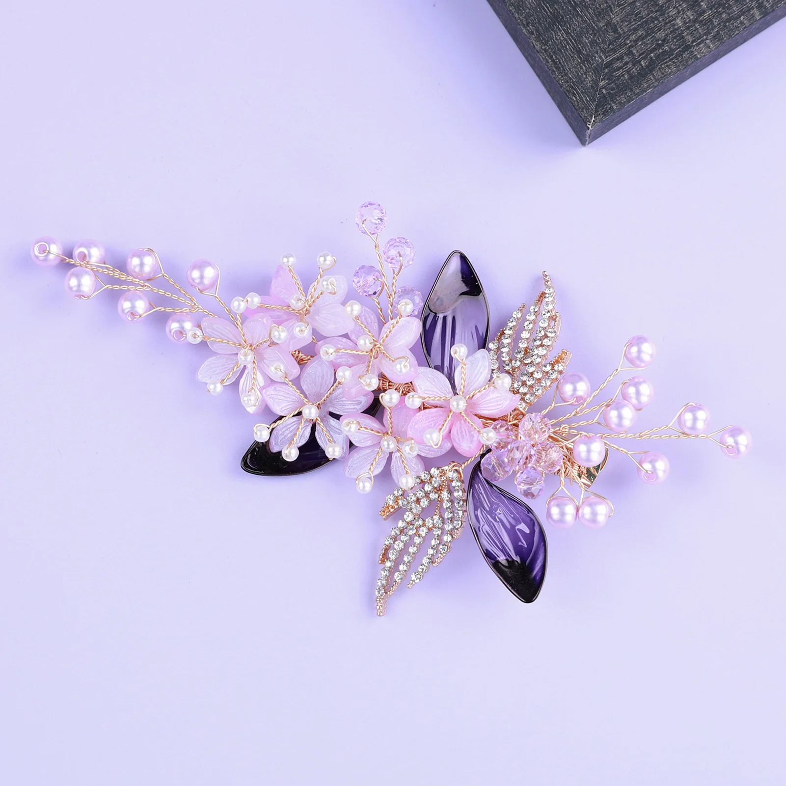 Rhinestone Pearls Hair Clip for Women Temperament Stable Grip Flower Leaf Headpiece for Thick Curly Hair Styling Decoration