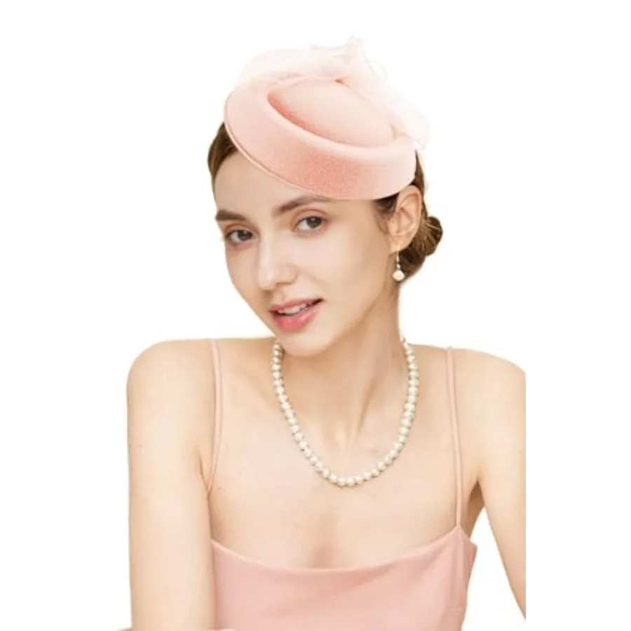 Gionforsy Fascinators Hats Pillbox Tea Party Fascinator Hats for Women Feather Veil Hat Headband for Cocktail Wedding